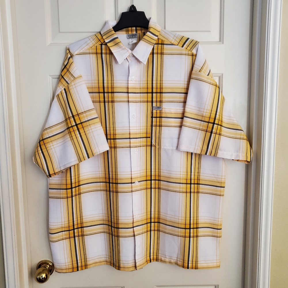 CalTop men's short sleeve button up yellow plaid casual shirt size 3XL